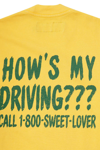 "HOW'S MY DRIVING???" ULTRA HEAVY TEE IN LEMON PINE