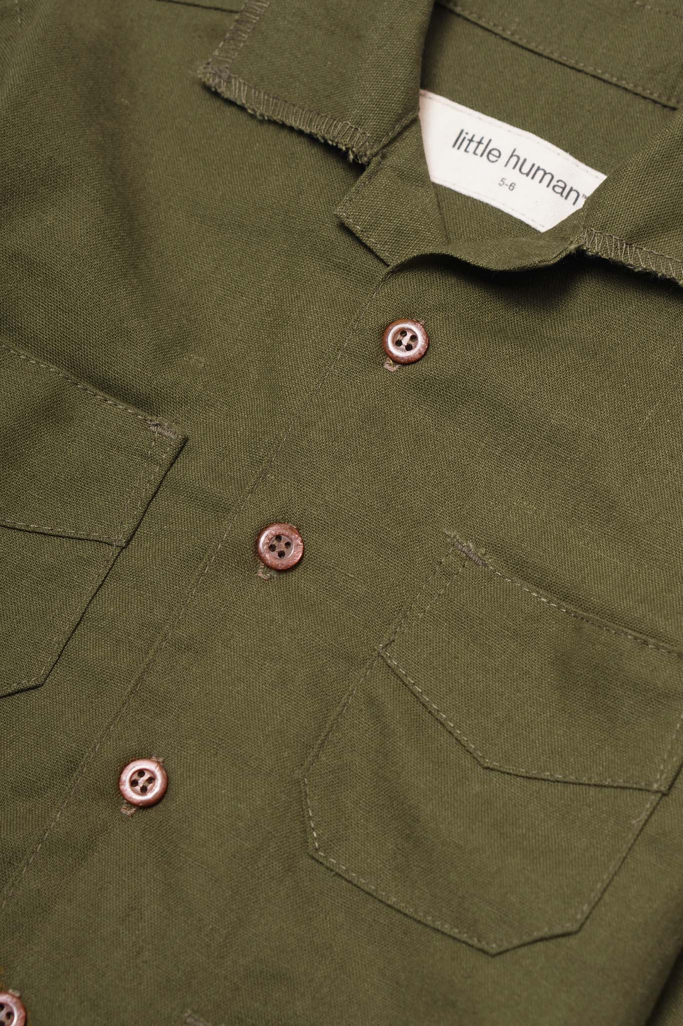 LITTLE HUMAN™ 4 POCKET CUBAN SHIRT IN OLIVE