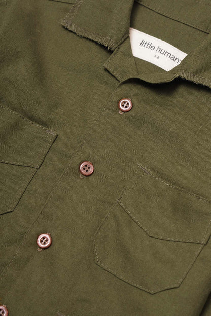 LITTLE HUMAN™ 4 POCKET CUBAN SHIRT IN OLIVE
