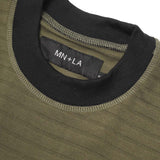 NEEDLEWORK MOCK NECK TEE IN FIELD OLIVE