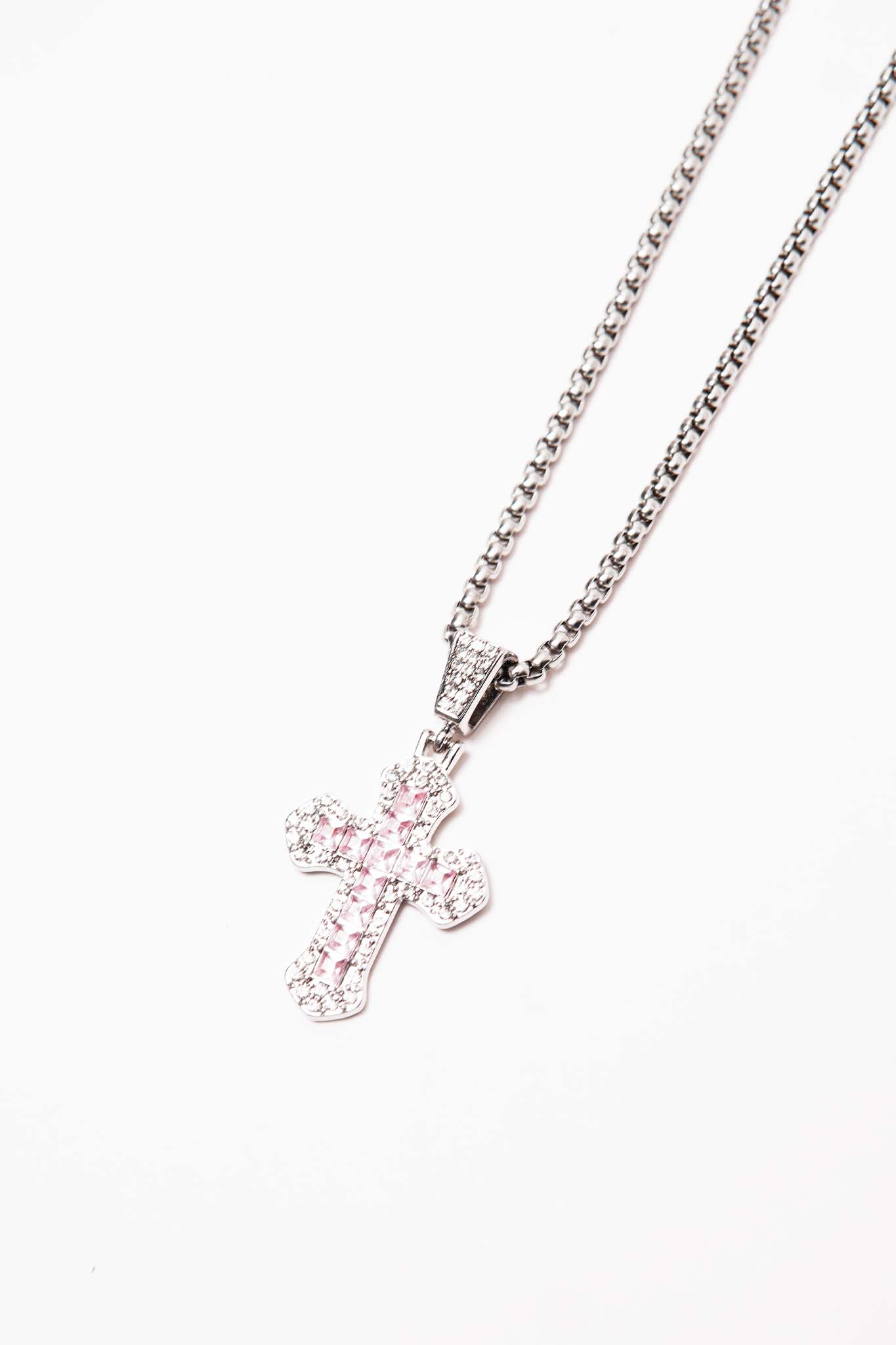 ROSE QUARTZ ICED PENDANT W/ BOX CHAIN