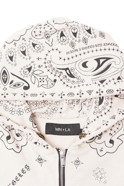 "PEACE PAISLEY" ZIP HOODIE IN OAT