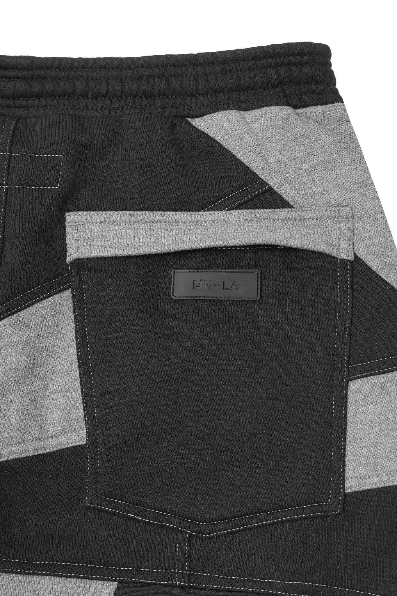 NEEDLEWORK SWEATSHORTS IN CAVIAR/HEATHER GREY