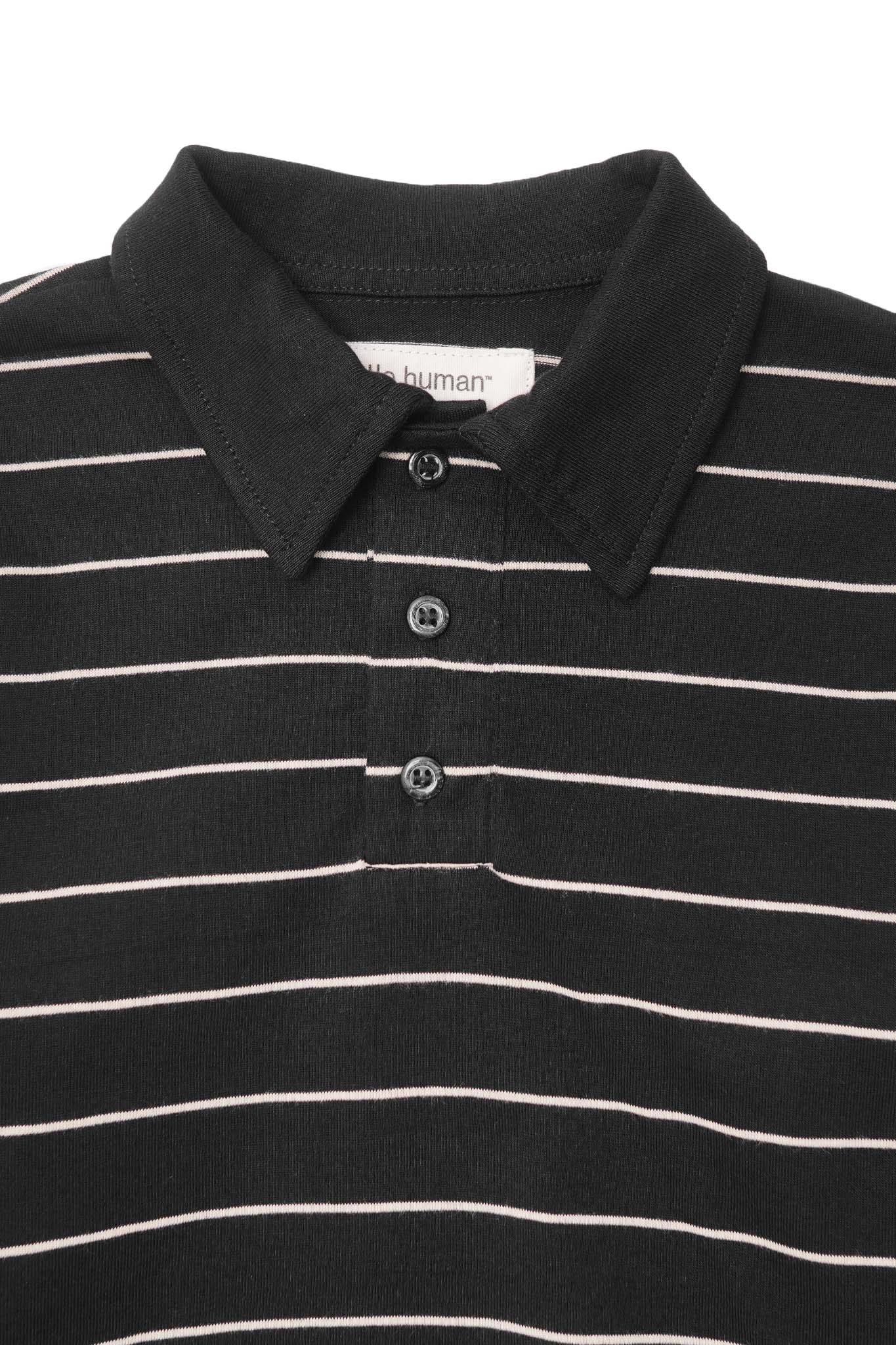 LITTLE HUMAN™ STRIPED RUGBY L/S TEE IN ANTHRACITE/BONE