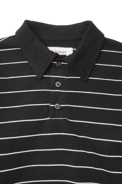 LITTLE HUMAN™ STRIPED RUGBY L/S TEE IN ANTHRACITE/BONE