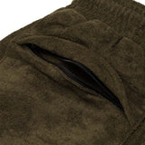 OLIVE TOWEL TERRY RAW FINISH LOUNGE PANTS