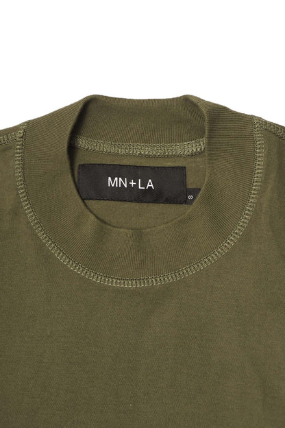 "CROP CIRCLES" MOCK NECK TEE IN OLIVE