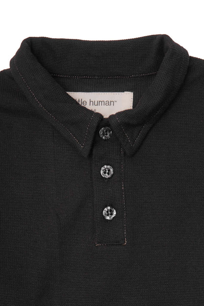 LITTLE HUMAN™ RUGBY L/S WAFFLE TEE IN ANTHRACITE/OLIVE