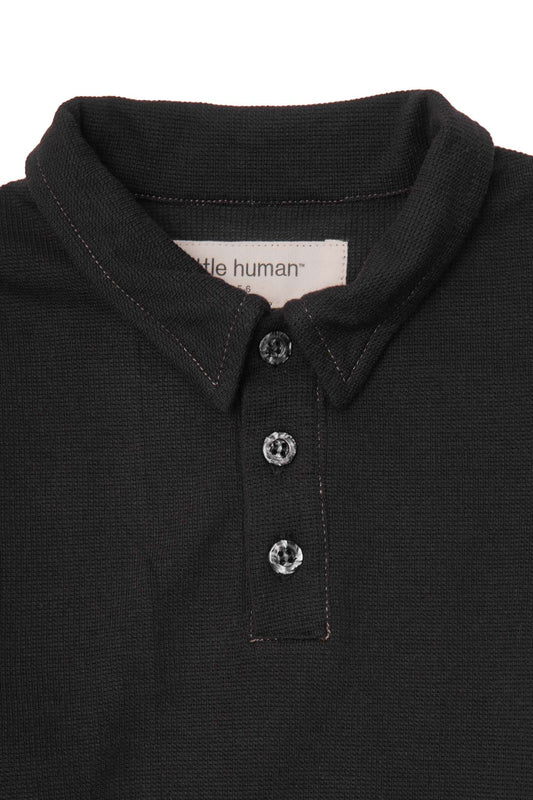LITTLE HUMAN™ RUGBY L/S WAFFLE TEE IN ANTHRACITE/OLIVE