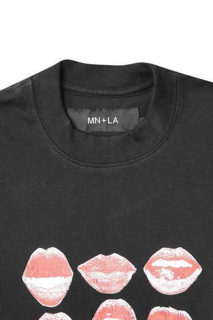 "KISS...DON'T TELL" TEE IN CAVIAR