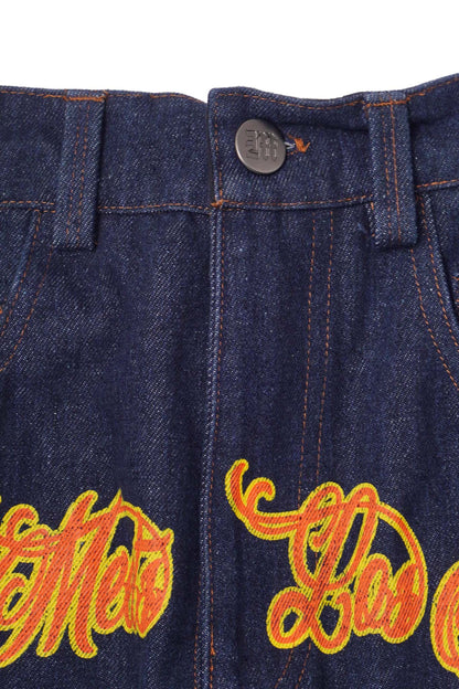 "BURNING STALLION" DOUBLE KNEE PHAT SHORTS IN DENIM SLATE