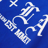 "TAKE NO SHIT, DO NO HARM" TEE IN ELECTRIC BLUE