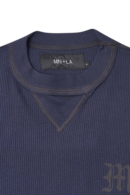 “M’$ SPECK V2” WAFFLE TEE IN NAVY
