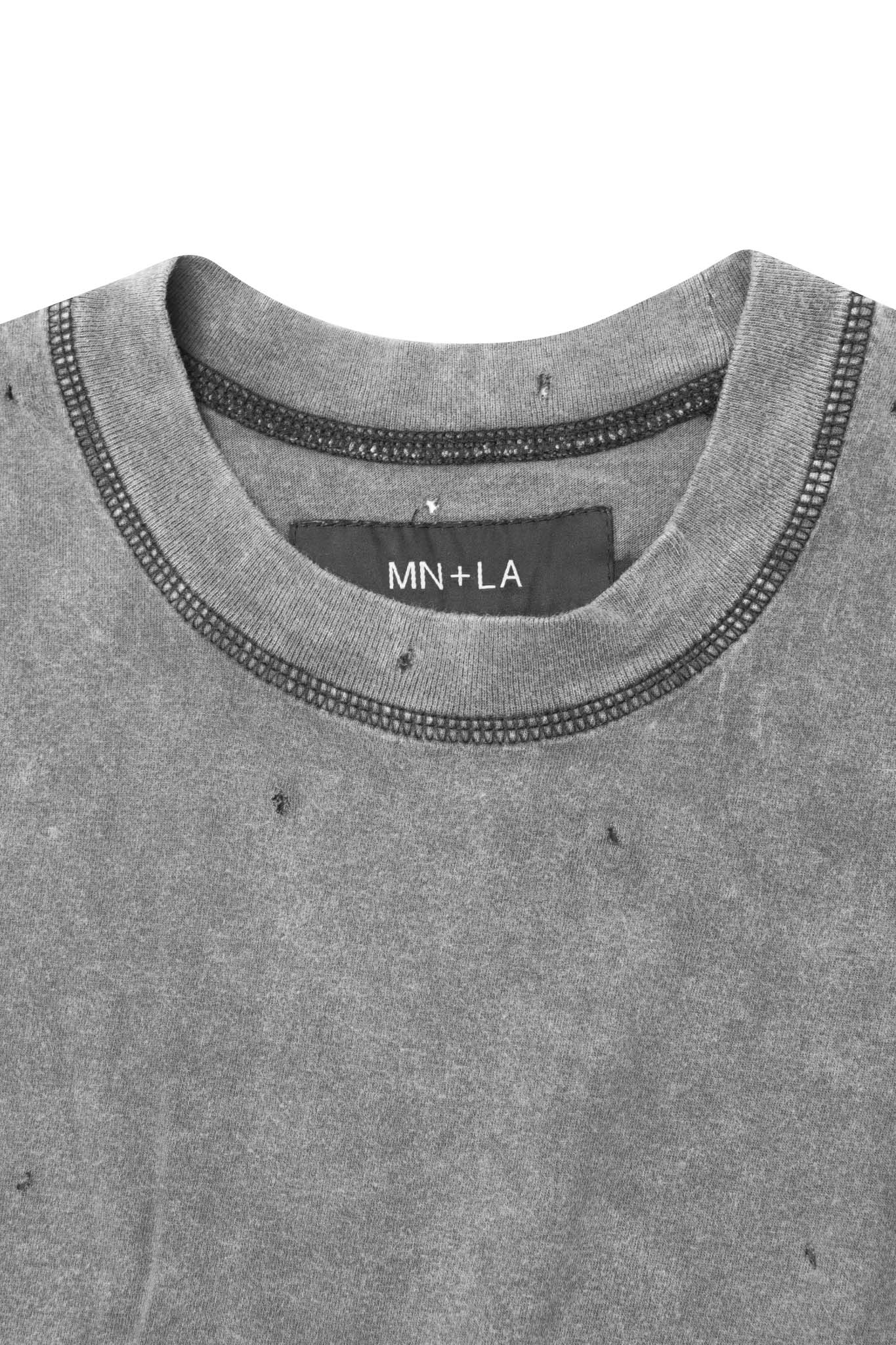 VINTAGE TATTERED MOCK NECK LITE TEE IN MOON GREY
