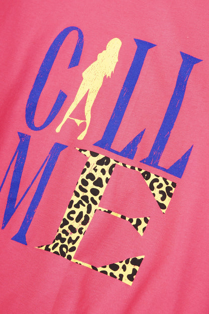 "CALL ME" TEE IN STATIC PINK