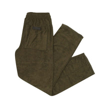 OLIVE TOWEL TERRY RAW FINISH PLEATED LOUNGE PANTS