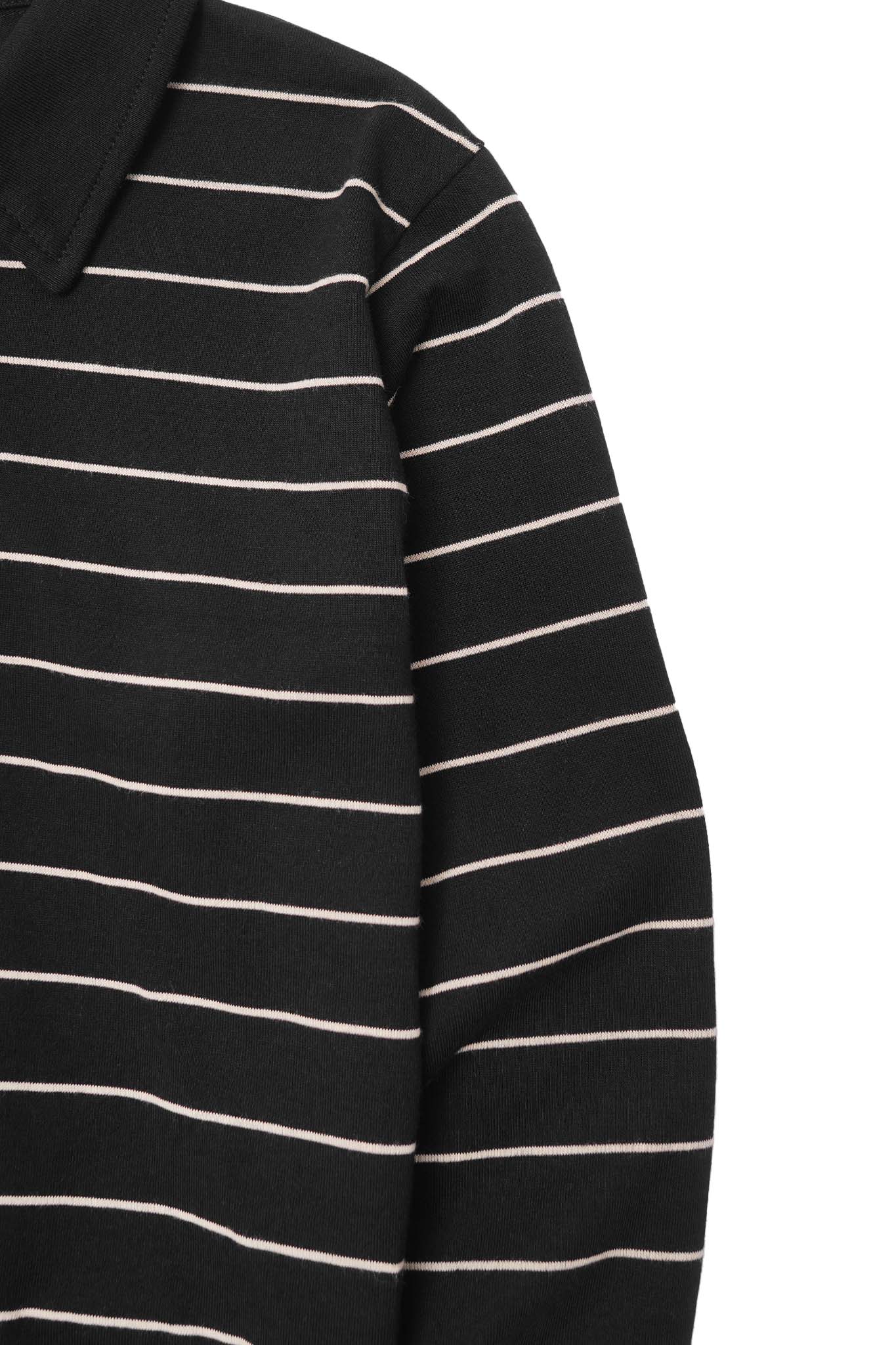 LITTLE HUMAN™ STRIPED RUGBY L/S TEE IN ANTHRACITE/BONE