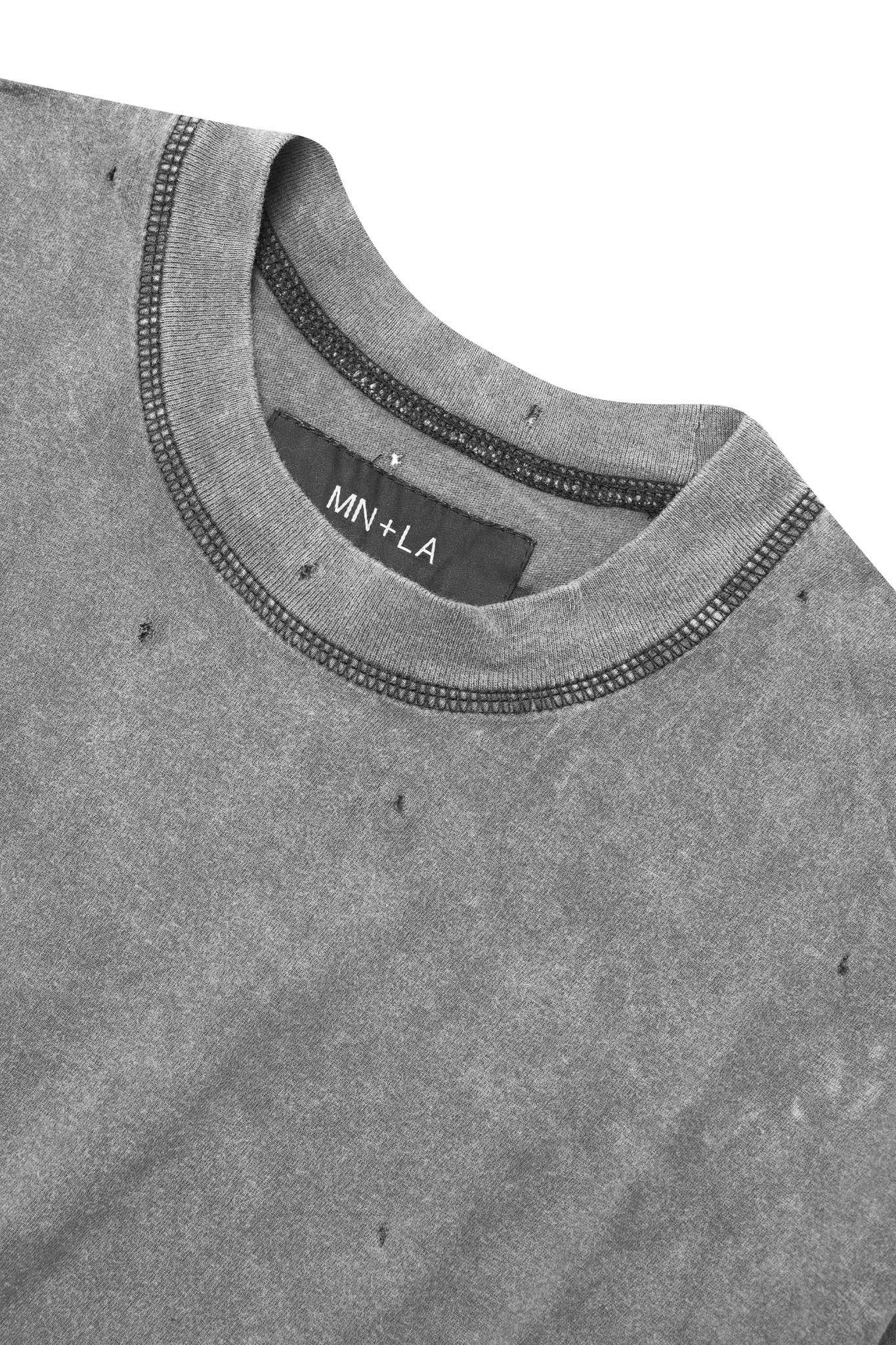VINTAGE TATTERED MOCK NECK LITE TEE IN MOON GREY