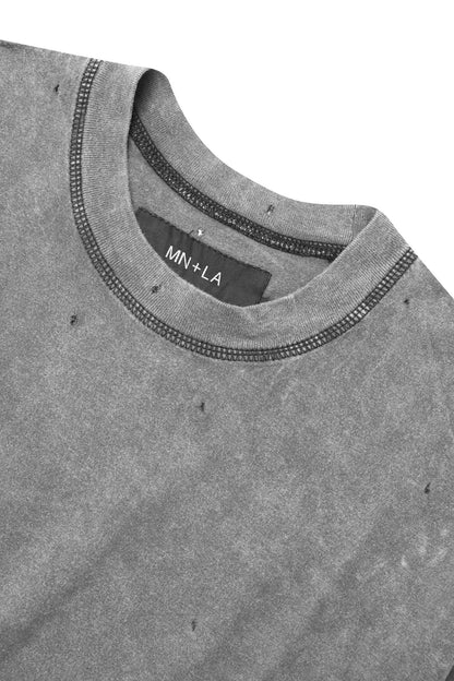 VINTAGE TATTERED MOCK NECK LITE TEE IN MOON GREY