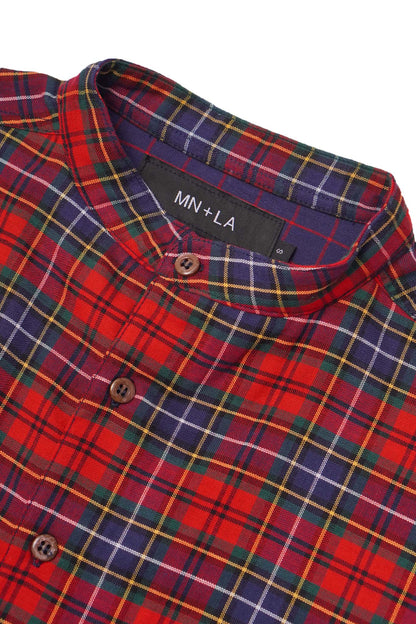 MANDARIN L/S SHIRT IN CRIMSON NAVY PLAID