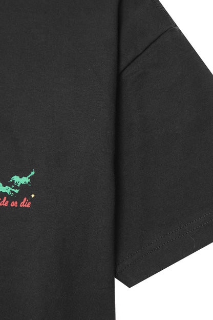 "RIDE OR DIE" TEE IN CAVIAR