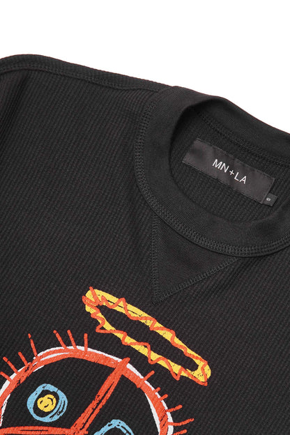 "PEACE THROUGH CHAOS" WAFFLE TEE IN ANTHRACITE