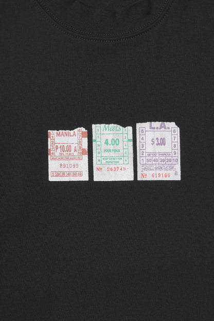 "BUS TIX" TEE IN CAVIAR