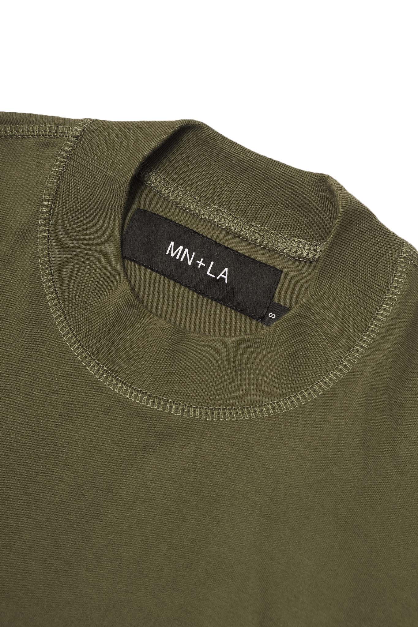 "CROP CIRCLES" MOCK NECK TEE IN OLIVE