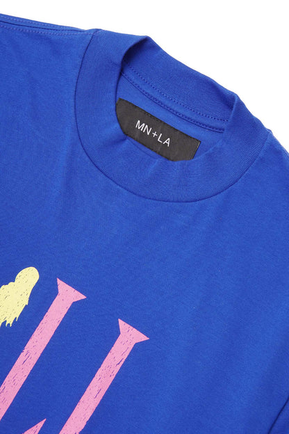 "CALL ME" TEE IN ELECTRIC BLUE