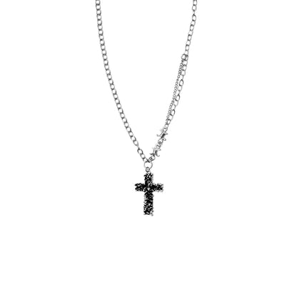 ONYX CROSS PENDANT W/ MULTI CHAIN