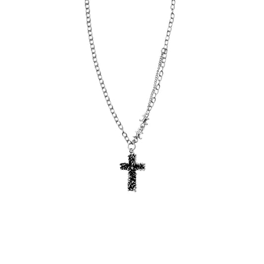 ONYX CROSS PENDANT W/ MULTI CHAIN