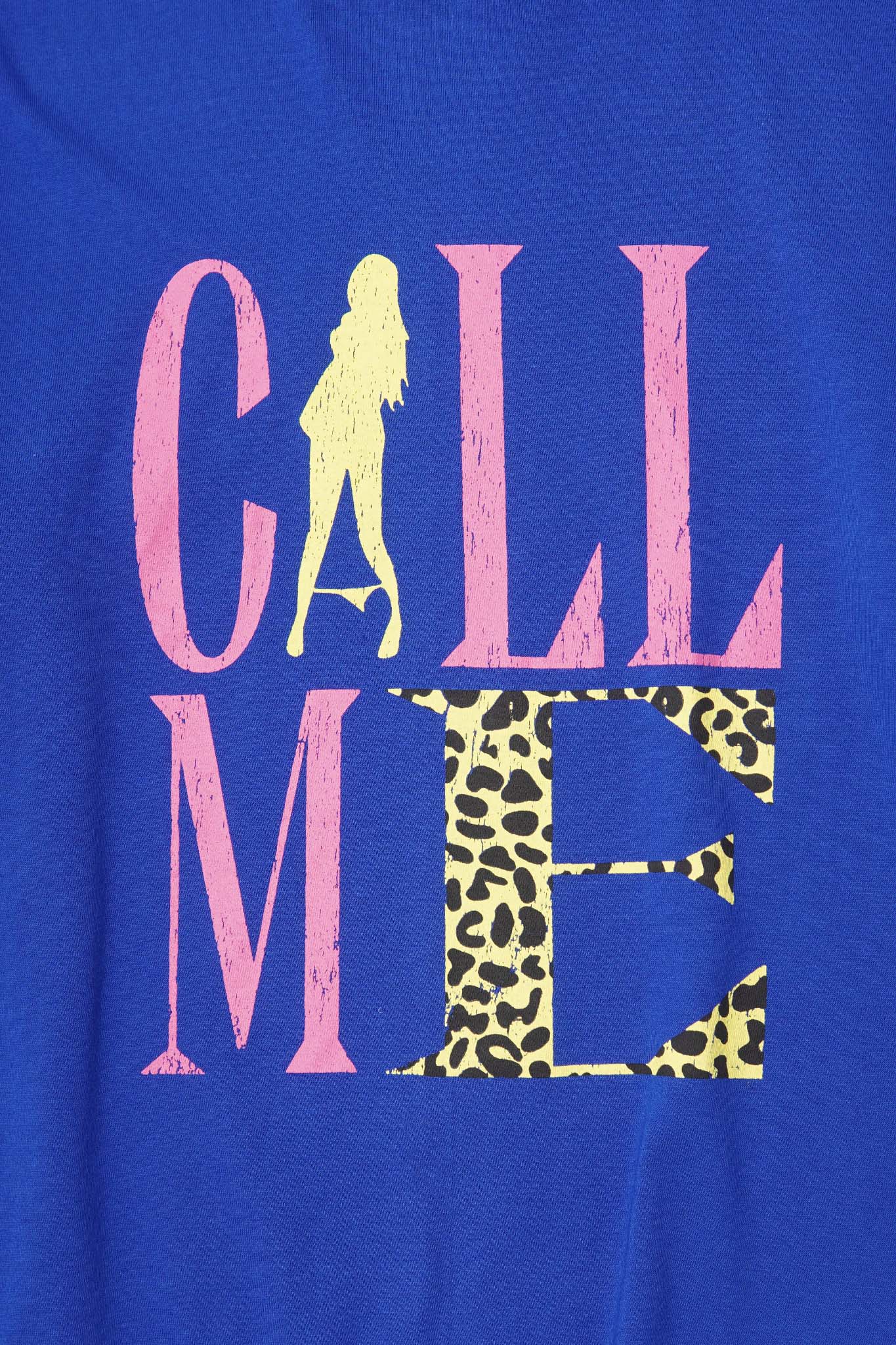 "CALL ME" TEE IN ELECTRIC BLUE