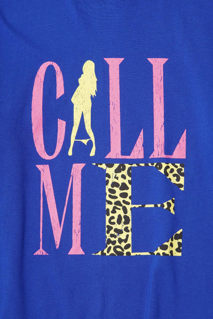 "CALL ME" TEE IN ELECTRIC BLUE