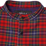 MANDARIN L/S SHIRT IN CRIMSON NAVY PLAID