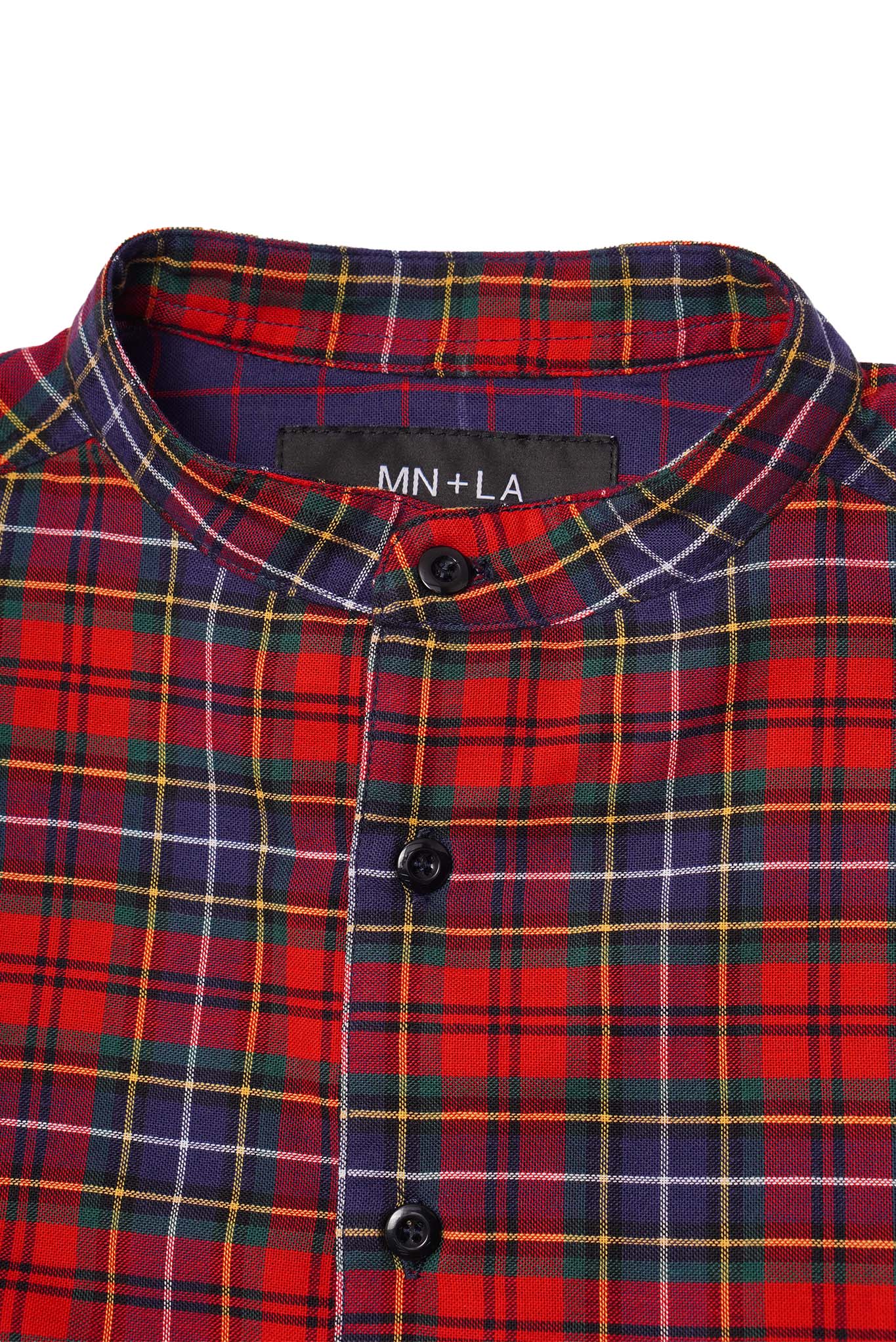 MANDARIN L/S SHIRT IN CRIMSON NAVY PLAID