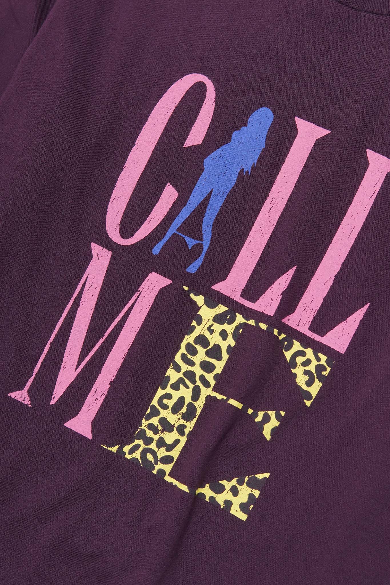 "CALL ME" TEE IN SHADOW PURPLE