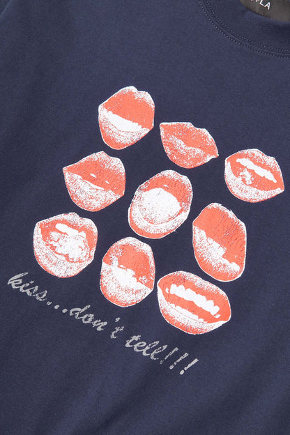 "KISS...DON'T TELL" TEE IN NAVY