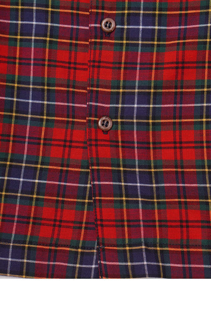 MANDARIN L/S SHIRT IN CRIMSON NAVY PLAID
