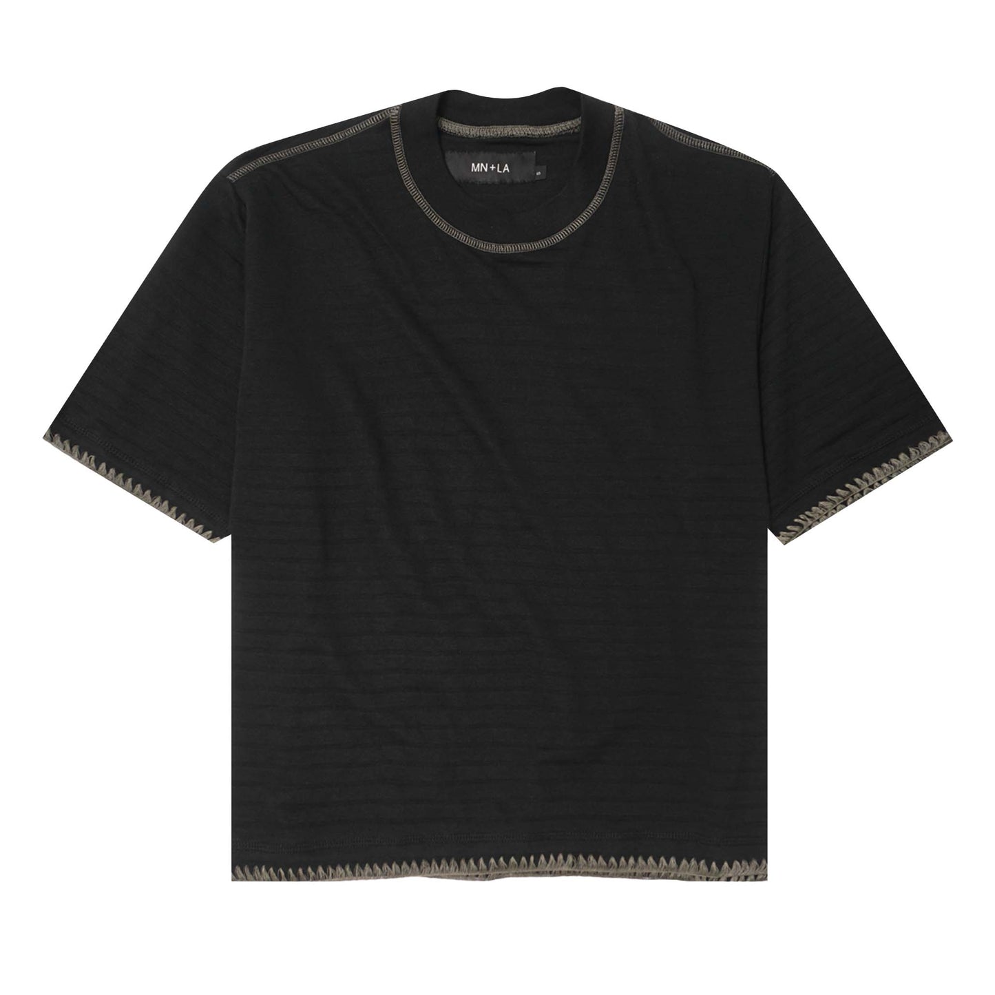 INCA PIQUE MOCK NECK TEE IN CAVIAR