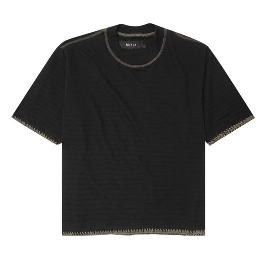 INCA PIQUE MOCK NECK TEE IN CAVIAR