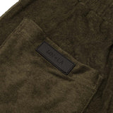 OLIVE TOWEL TERRY RAW FINISH LOUNGE PANTS