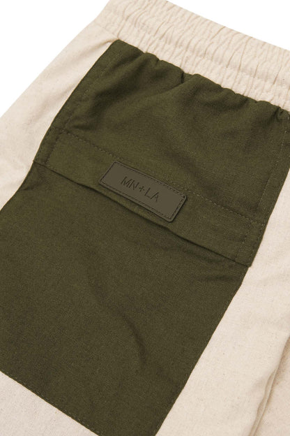 LINEN PLEATED WIDE PANTS IN OAT/OLIVE