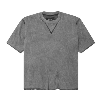 REVERSE TOWEL MILITIA MOCK NECK TEE IN CEMENT