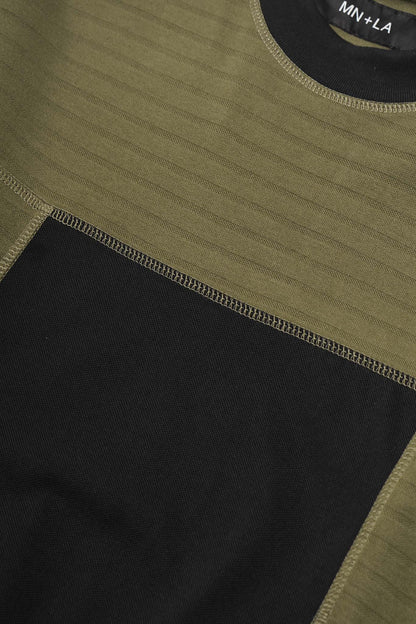 NEEDLEWORK MOCK NECK TEE IN FIELD OLIVE