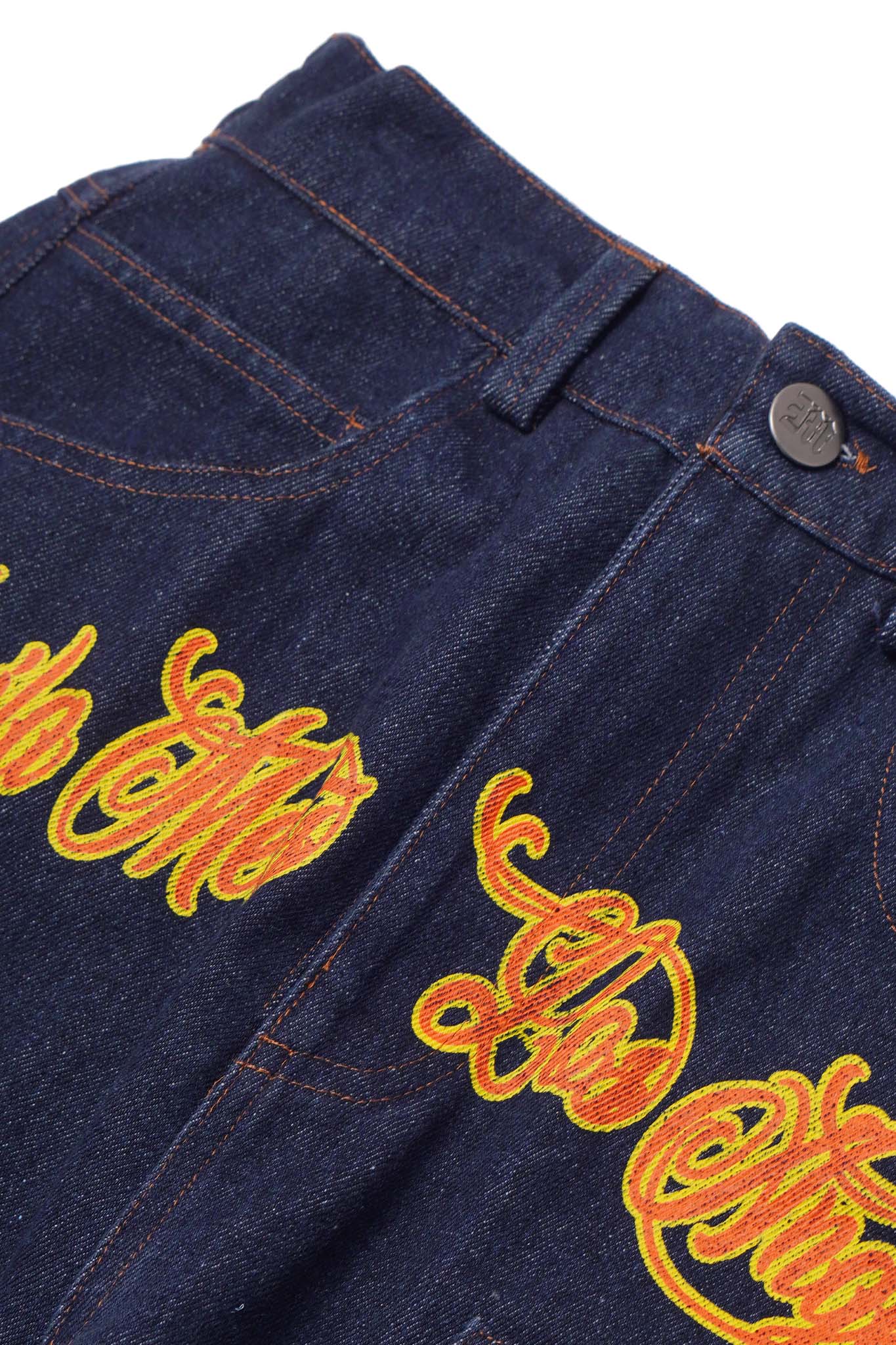 "BURNING STALLION" DOUBLE KNEE PHAT SHORTS IN DENIM SLATE