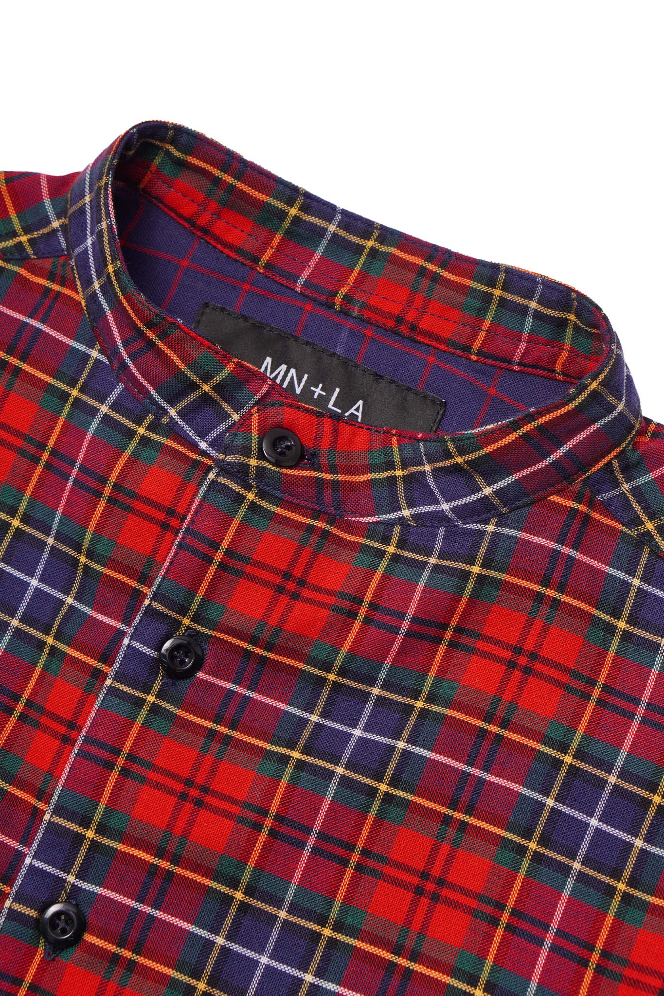 MANDARIN L/S SHIRT IN CRIMSON NAVY PLAID