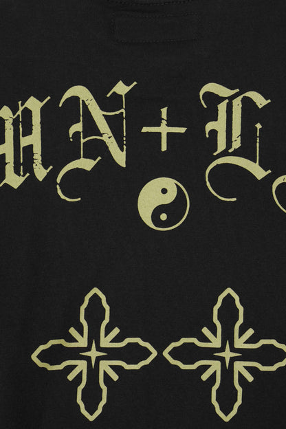 "TAKE NO SHIT, DO NO HARM" TEE IN CAVIAR/OLIVE