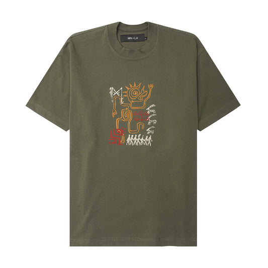 "SPIRIT WALKER" ULTRA HEAVY TEE IN OLIVE