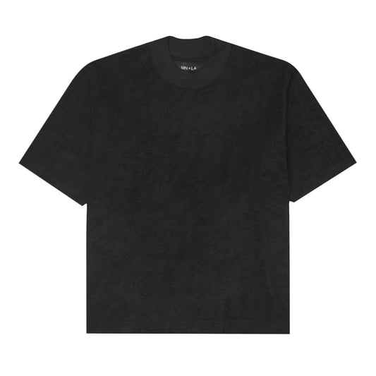 TOWEL MOCK NECK TEE IN CAVIAR
