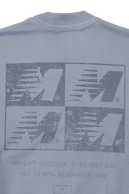 "OUTDOOR EXPLORATION" MULTI LOGO TEE IN GLACIER